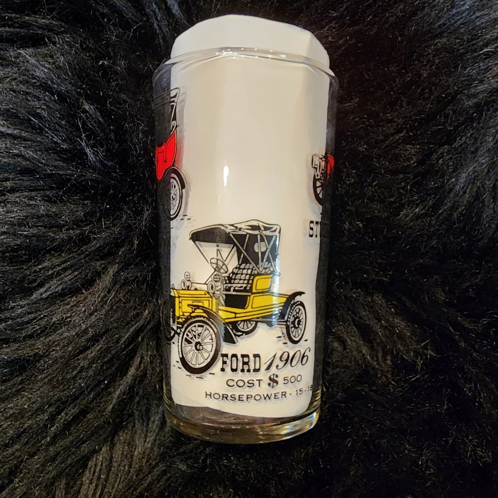 Vintage Car Drinking Glass Old Time Buick 1910, Cadillac, Ford & Studebaker 1906